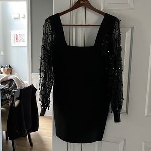 Bebe Black Dress Size Large with Sequin Sleeve NWT